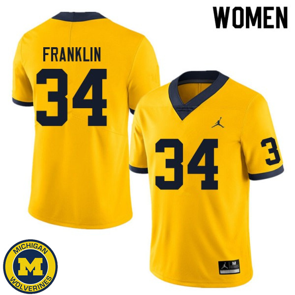 Women Michigan Wolverines #34 Leon Franklin Yellow Football Jersey